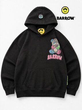 Barrow Black Teddy Bear Graphic Hoodie XXL Designer Streetwear Pullover